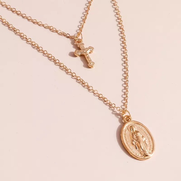 Elegant Virgin Mary Cross Gold Layered Christian Faith Religious Gift Necklace - Picture 3 of 4